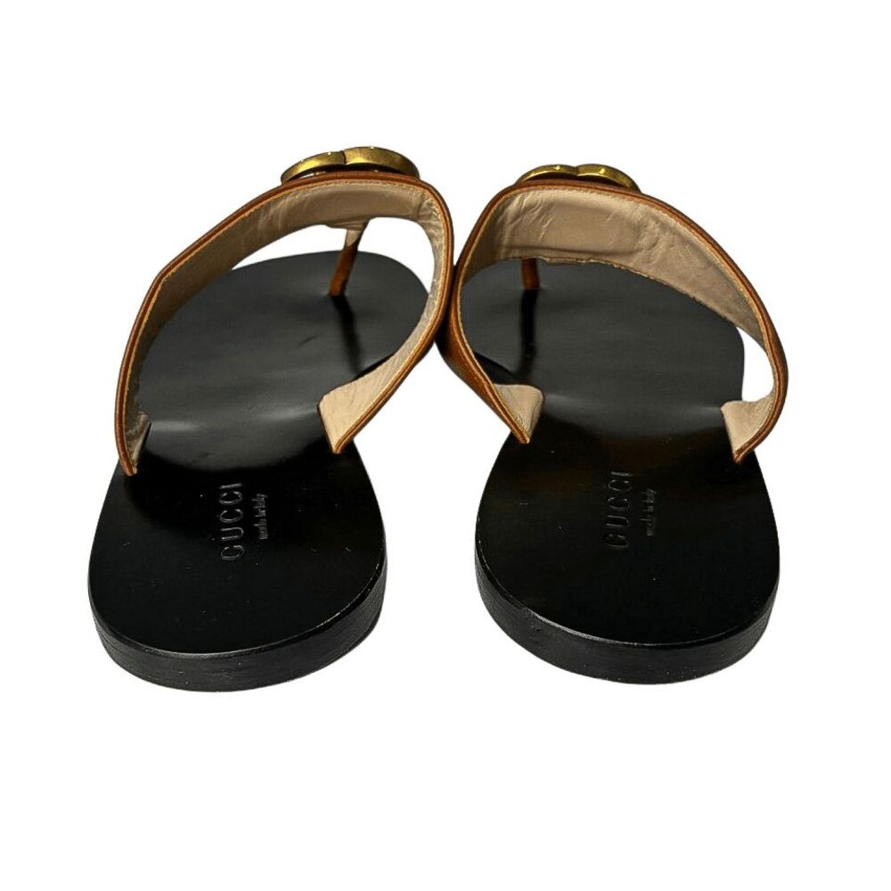 Gucci Marmont Double GG Logo Thong Sandals Brown Leather EU 36 US 6 Flat Slide - Picture 6 of 9